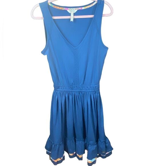 Matilda Jane Wm’s Sz Sm Blue Tiered Ruffle Trim Elastic Waist Swing Summer Dress - Picture 1 of 7